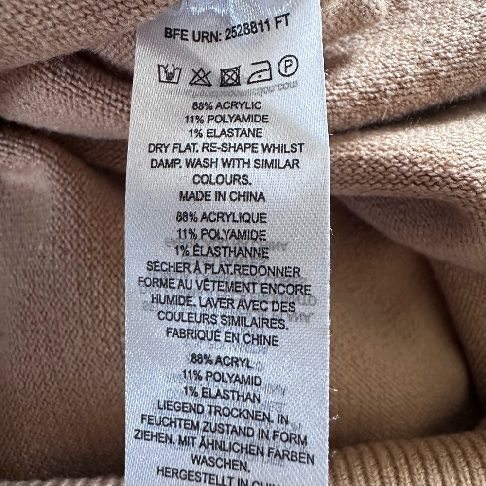FRENCH CONNECTION Camel Crew Neck Sweater Balloon Sleeves & slits at hem small - Picture 8 of 8